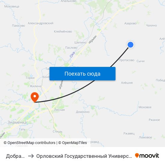 Добрая Вода to Орловский Государственный Университет (Польский Корпус) map