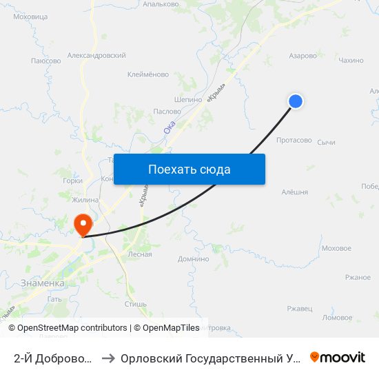 2-Й Доброводский Посёлок to Орловский Государственный Университет (Польский Корпус) map