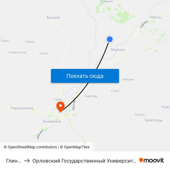 Глинское to Орловский Государственный Университет (Польский Корпус) map