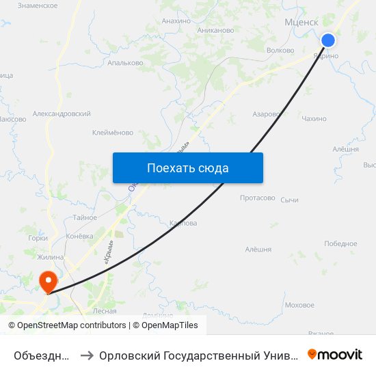 Объездная Дорога to Орловский Государственный Университет (Польский Корпус) map