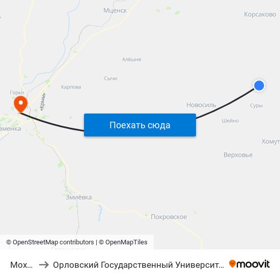 Моховое to Орловский Государственный Университет (Польский Корпус) map