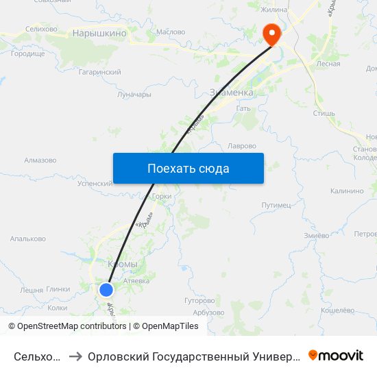 Сельхозхимия to Орловский Государственный Университет (Польский Корпус) map