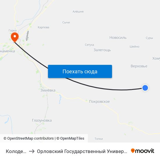 Колодезьский to Орловский Государственный Университет (Польский Корпус) map