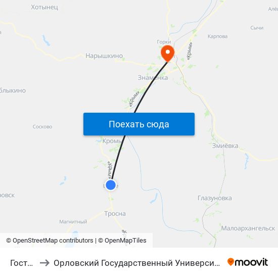 Гостомль to Орловский Государственный Университет (Польский Корпус) map