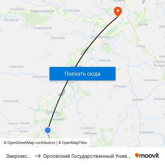 Закромской Хутор to Орловский Государственный Университет (Польский Корпус) map