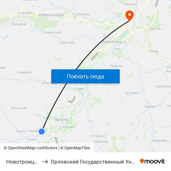 Новотроицкий Поворот to Орловский Государственный Университет (Польский Корпус) map