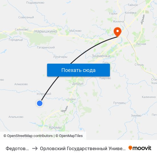 Федотово, Ферма to Орловский Государственный Университет (Польский Корпус) map