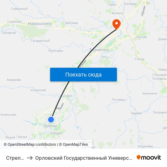 Стрелецкая to Орловский Государственный Университет (Польский Корпус) map