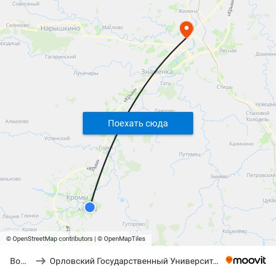 Вожово to Орловский Государственный Университет (Польский Корпус) map