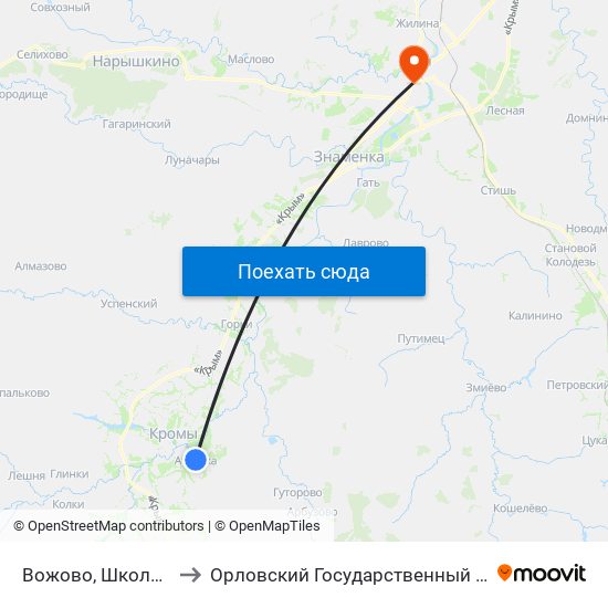 Вожово, Школа Имени Пузырёва to Орловский Государственный Университет (Польский Корпус) map