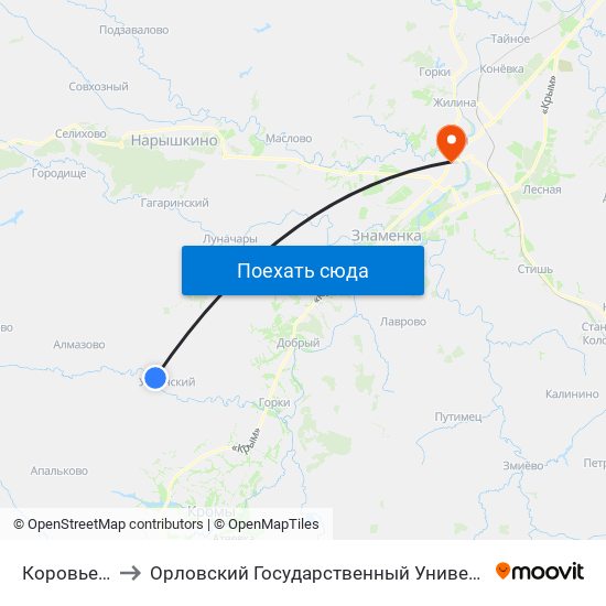 Коровье Болото to Орловский Государственный Университет (Польский Корпус) map