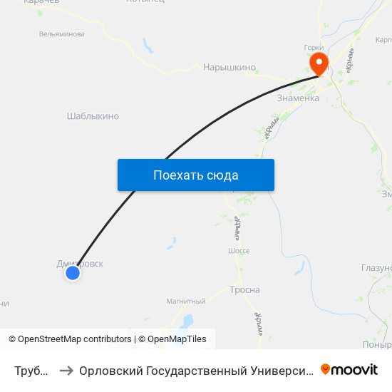 Трубичино to Орловский Государственный Университет (Польский Корпус) map