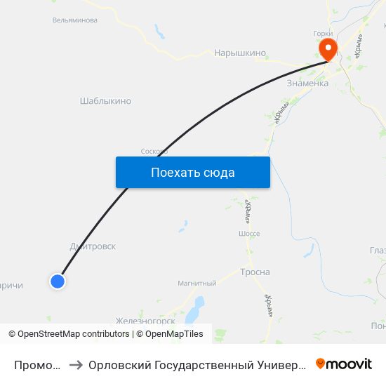 Промоклевец to Орловский Государственный Университет (Польский Корпус) map