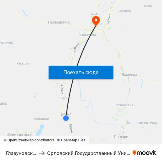 Глазуновский Поворот to Орловский Государственный Университет (Польский Корпус) map