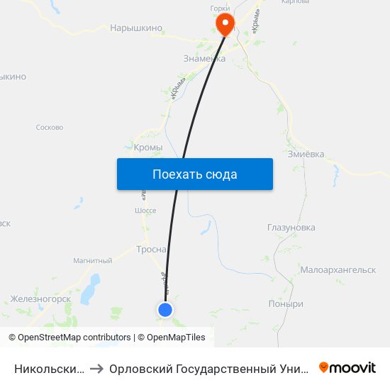 Никольский Поворот to Орловский Государственный Университет (Польский Корпус) map