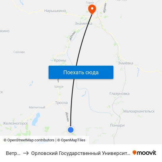 Ветренка to Орловский Государственный Университет (Польский Корпус) map