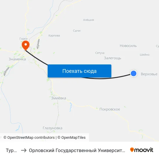 Туровка to Орловский Государственный Университет (Польский Корпус) map