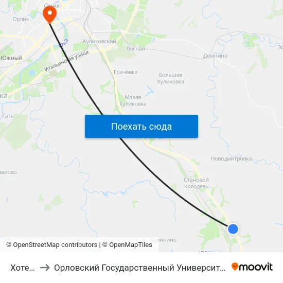 Хотетово to Орловский Государственный Университет (Польский Корпус) map
