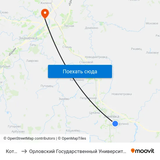 Котовка to Орловский Государственный Университет (Польский Корпус) map