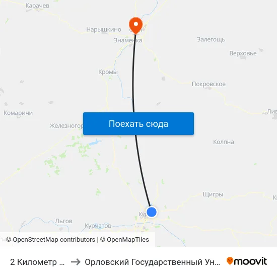 2 Километр (Юбилейный) to Орловский Государственный Университет (Польский Корпус) map