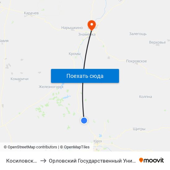 Косиловский Поворот to Орловский Государственный Университет (Польский Корпус) map