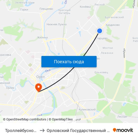 Троллейбусное Депо (Высадка) to Орловский Государственный Университет (Польский Корпус) map