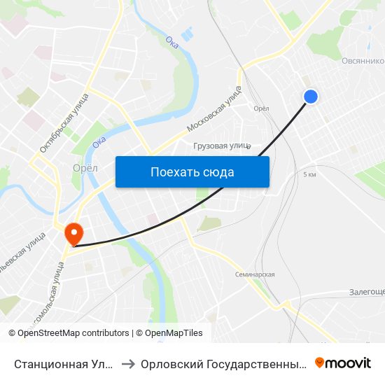 Станционная Улица (По Требованию) to Орловский Государственный Университет (Польский Корпус) map