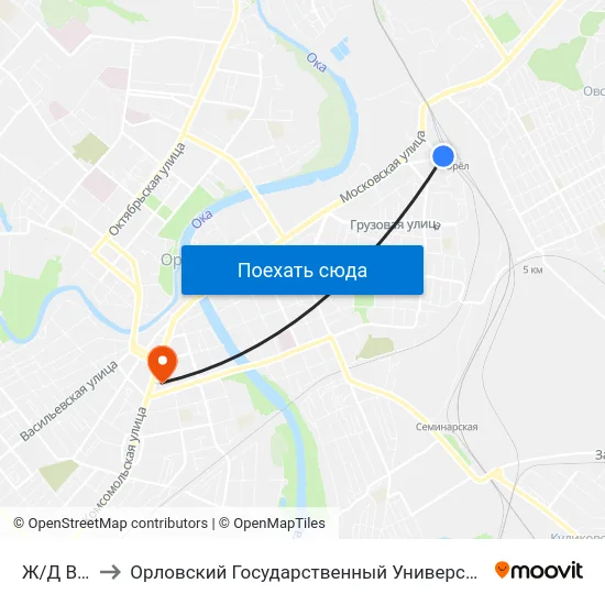 Ж/Д Вокзал to Орловский Государственный Университет (Польский Корпус) map