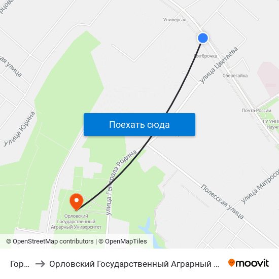 Горгаз to Орловский Государственный Аграрный Университет map