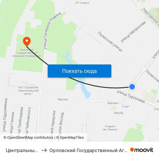 Центральный Стадион to Орловский Государственный Аграрный Университет map