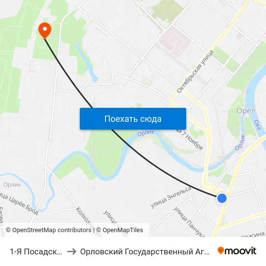 1-Я Посадская Улица to Орловский Государственный Аграрный Университет map
