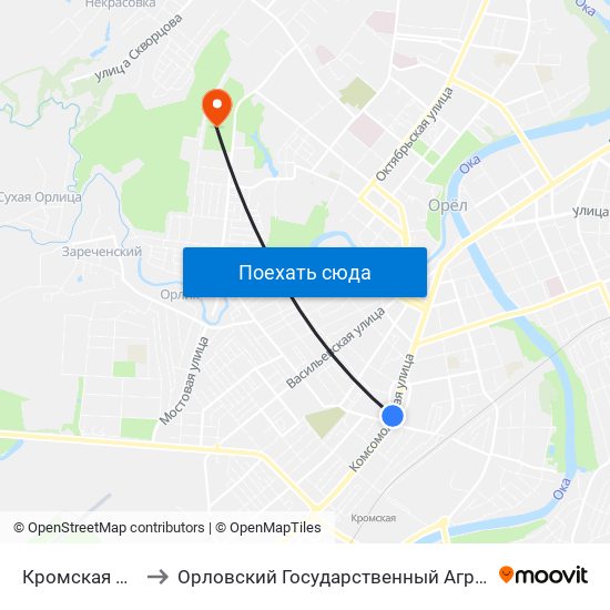 Кромская Площадь to Орловский Государственный Аграрный Университет map