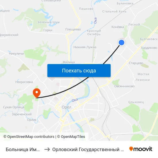 Больница Имени Боткина to Орловский Государственный Аграрный Университет map