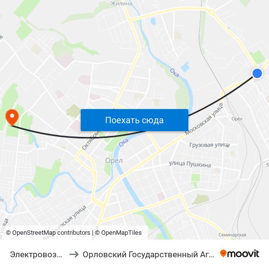 Электровозная Улица to Орловский Государственный Аграрный Университет map