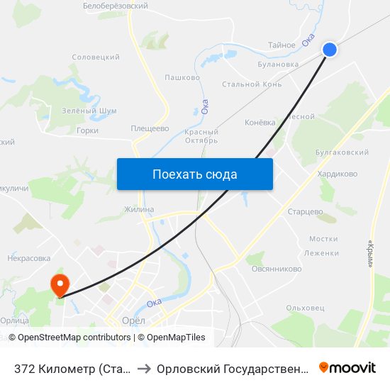 372 Километр (Сталепрокатный Завод) to Орловский Государственный Аграрный Университет map