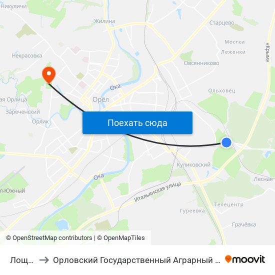 Лощина to Орловский Государственный Аграрный Университет map