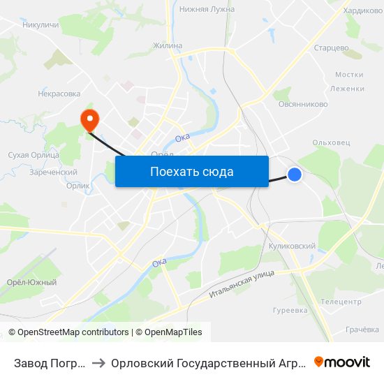 Завод Погрузчиков to Орловский Государственный Аграрный Университет map