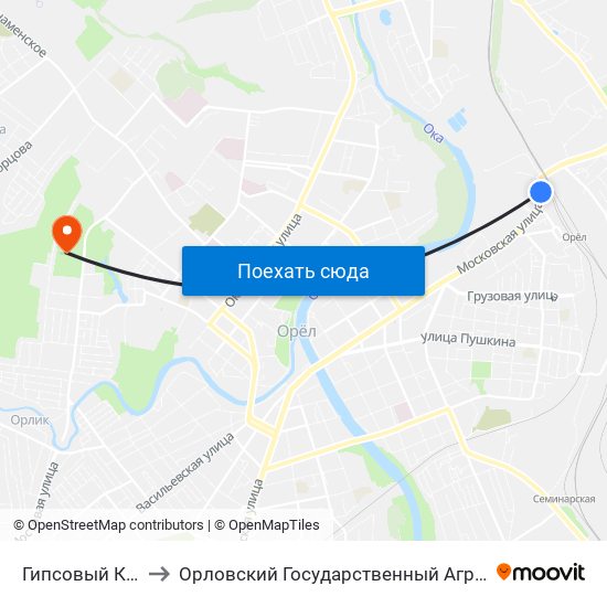 Гипсовый Комбинат to Орловский Государственный Аграрный Университет map