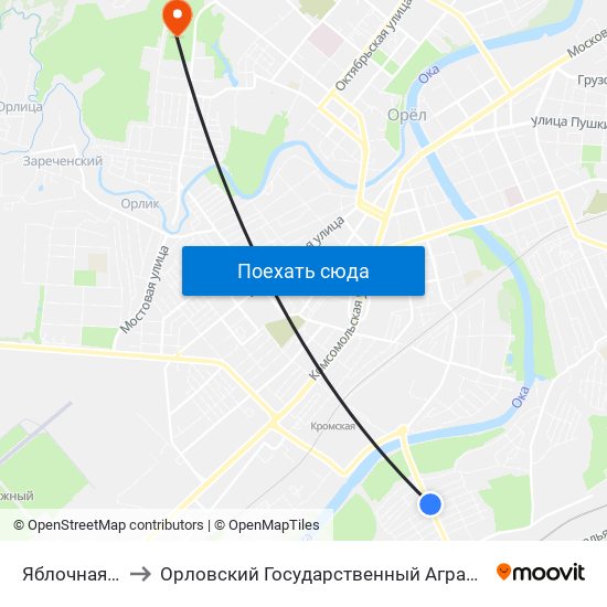 Яблочная Улица to Орловский Государственный Аграрный Университет map