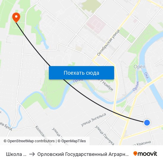 Школа №26 to Орловский Государственный Аграрный Университет map