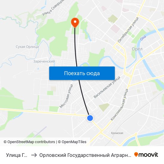 Улица Гоголя to Орловский Государственный Аграрный Университет map