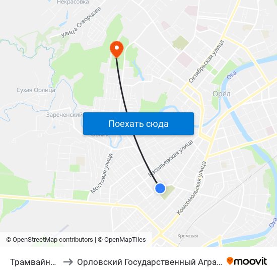 Трамвайное Депо to Орловский Государственный Аграрный Университет map