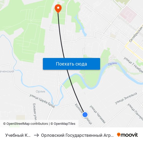 Учебный Комбинат to Орловский Государственный Аграрный Университет map