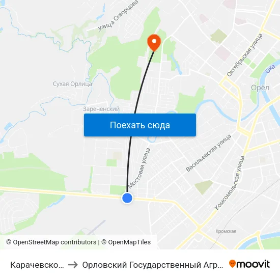 Карачевское Шоссе to Орловский Государственный Аграрный Университет map