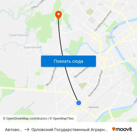 Автовокзал to Орловский Государственный Аграрный Университет map