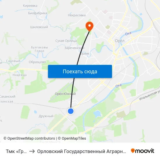 Тмк «Гринн» to Орловский Государственный Аграрный Университет map