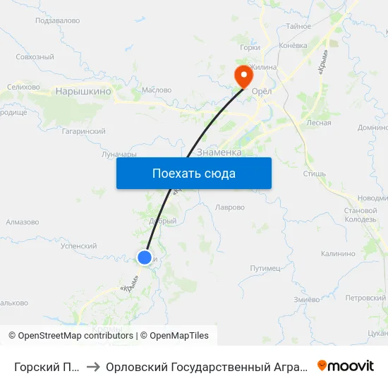 Горский Поворот to Орловский Государственный Аграрный Университет map