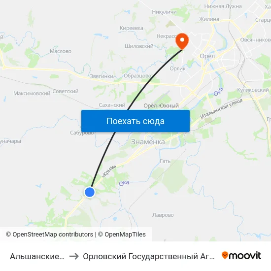Альшанские Выселки to Орловский Государственный Аграрный Университет map
