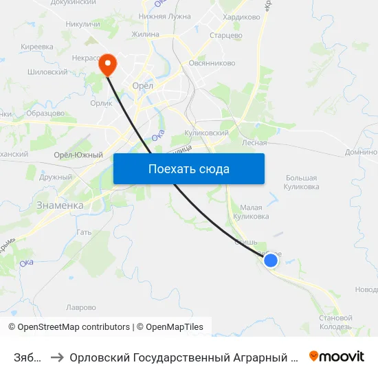 Зяблое to Орловский Государственный Аграрный Университет map