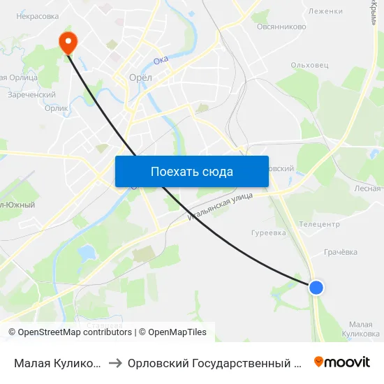 Малая Куликовка, Начало to Орловский Государственный Аграрный Университет map